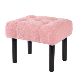 HOUCHICS Modern Fur Padded Foot Rest Ottoman with Wooden Legs Pink